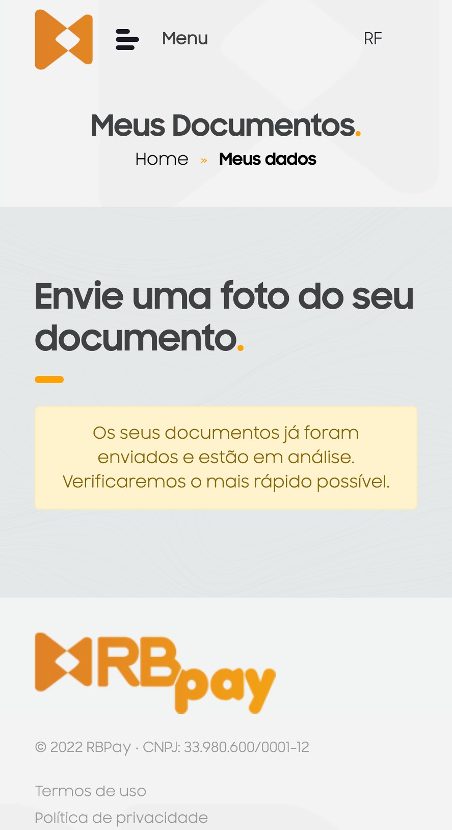 RBPay - abrir sua conta passo 3